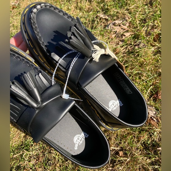 Dr. Martens Adrian Quad Bex Smooth Black Leather Tassel Fringe Platform Loafers - Picture 11 of 17